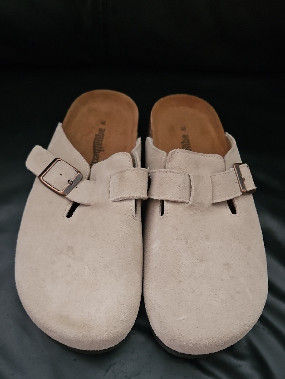 AQUATHERM - Women's Suede Leather Beige Slip On Clogs Sz 7 US - Picture 4 of 10